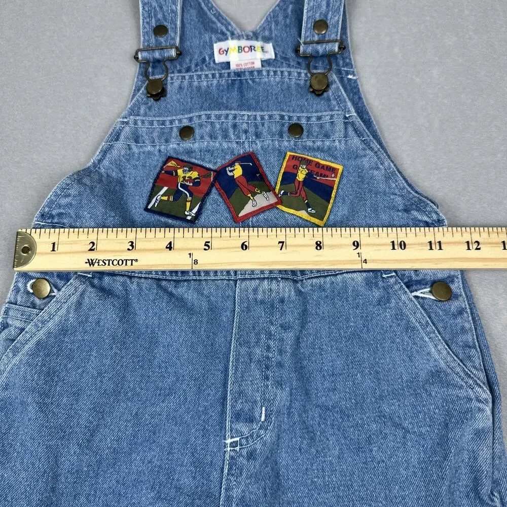 Vintage Gymboree Denim Golf Sport Patches Overall Shorts Size Small Rainbow Tag